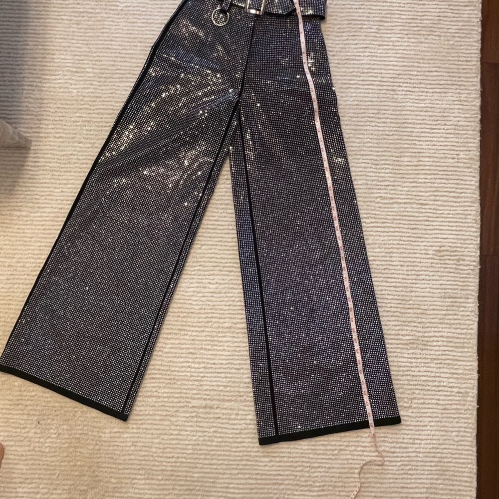 I.AM.GIA Black Rhinestone Studded Wide Leg Pants Belted XS - Picture 9 of 12